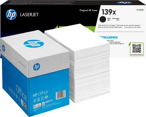 Toner-Papier-Bundle: 2500 Blatt HP Office Papier + HP 139X Original-Toner W1390X (4.000 Seiten)