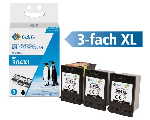 Kompatibel mit HP 304XL/ N9K08AE, Ecosaver: 1x Adapter + 3x XL-Tintentanks Schwarz [modell] - Marke: G&G
