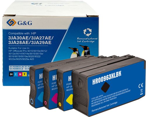 Kompatibel mit HP 963XL/ 3JA30AE/ 3JA27AE/ 3JA28AE/ 3JA29AE Druckerpatronen 1x Schwarz, 1x Cyan, 1x Magenta, 1x Gelb jetzt kaufen - Marke: G&G