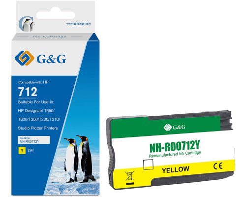 Kompatibel mit HP 712 XL Tinte (3ED69A) jetzt kaufen permanent und wasserfest (29 ml) gelb - Marke G&G