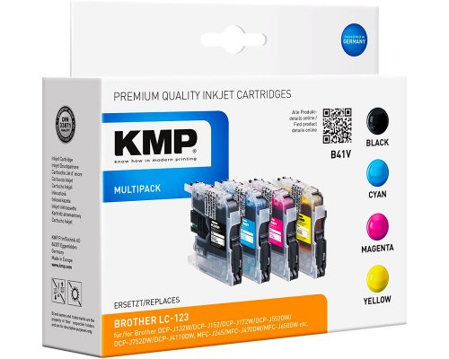 KMP B41V Multipack: 4 Druckerpatronen als Ersatz für Brother LC-123VALBP jetzt kaufen  cyan, magenta, gelb, schwarz