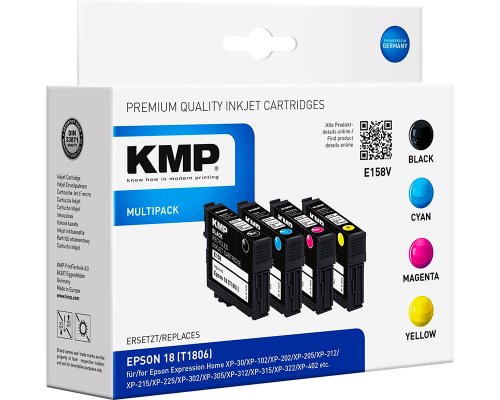 KMP E158V Multipack: 4 kompatible Druckerpatrone als Ersatz für Epson 18 / T1806 jetzt kaufen  schwarz, cyan, magenta, gelb