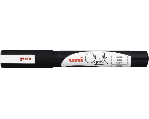 Kreidemarker uni Chalk PWE-3MS, Rundspitze, Schwarz