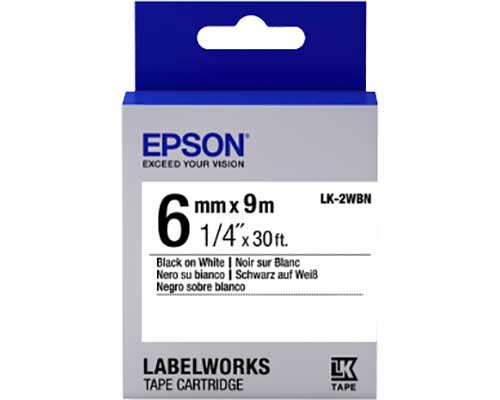 Epson Beschriftungsband LK-2WBN 6mm Schwarz auf weiß 9m