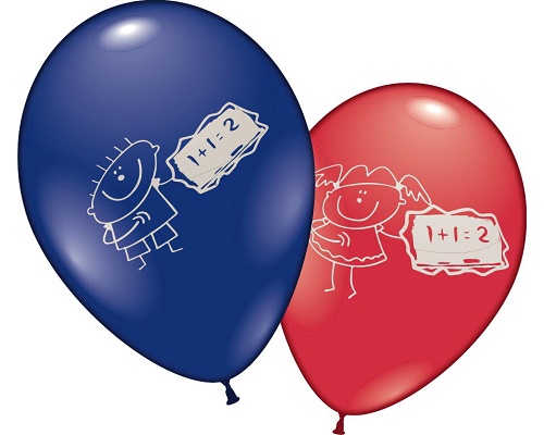 6 Luftballons zum Schulanfang in rot und blau