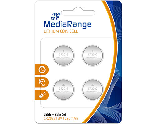 4 MediaRange Knopfzellen-Batterien CR2032, Lithium