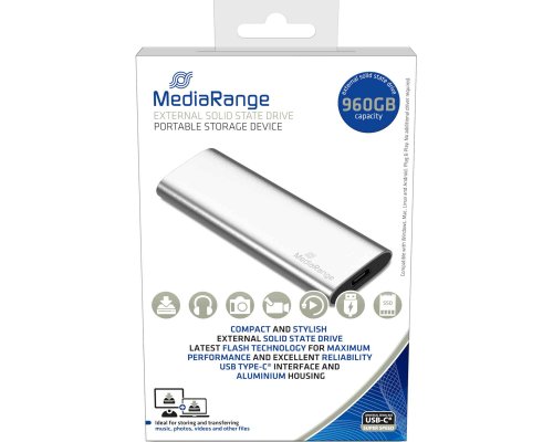 MediaRange externes USB Type-C® SSD-Festplatte (Solid State Laufwerk), 960GB, silber MR1103