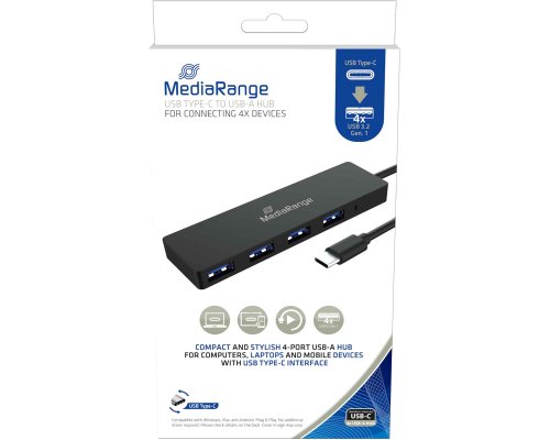 MediaRange USB Type-C™ auf USB 3.0 Verteiler 1:4, bus-powered, schwarz MRCS508