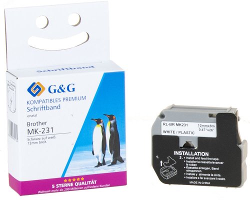 Kompatibel mit Brother M-K231BZ Schriftband (12mm x 8m, laminiert) Schwarz auf weiß jetzt kaufen - Marke: G&G