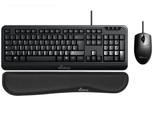 Sparset: MediaRange Tastatur + Maus MROS108 + ergonomische Handgelenkauflage schwarz MROS252