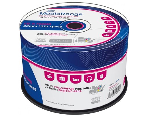 MediaRange CD-Rohlinge-Spindel, einmalig beschreibbar, bedruckbar, 80Min./ 700MB/ 52x Inhalt: 50 CDs MR208