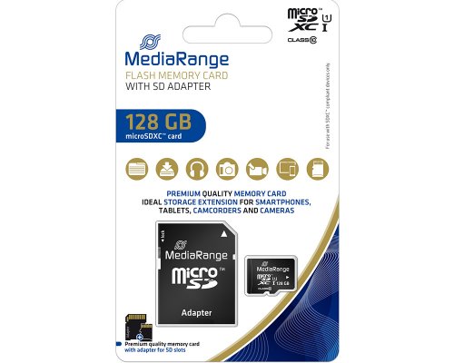 Mediarange microSDXC Speicherkarte 128GB Class 10 UHS-1 MR945 mit SD-Karten-Adapter