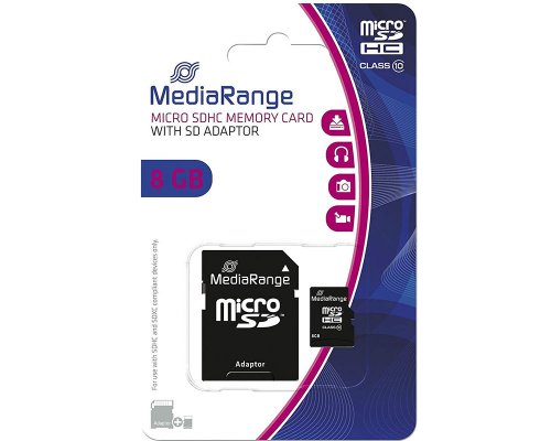 Mediarange Micro SDHC-Karte 8GB Class 10 inklusive SD-Adapter MR957