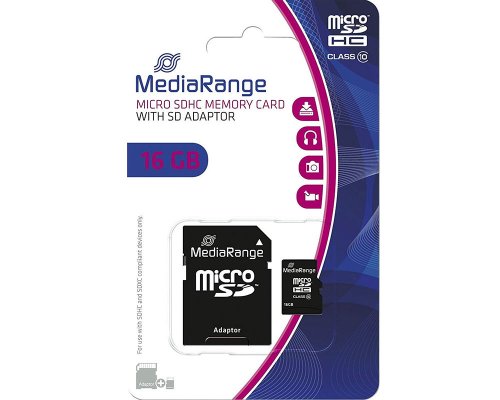 Mediarange Micro SDHC-Karte 16GB Class 10 inklusive SD-Adapter MR958