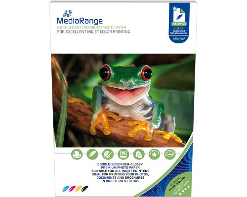 MediaRange Fotopapier für Tintenstrahldrucker A4, doppelseitig glänzend, 160g, 50 Blatt (MRINK108)