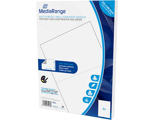 100 MediaRange Etiketten, stark haftend, 148,5x210mm (DIN-A5), weiß