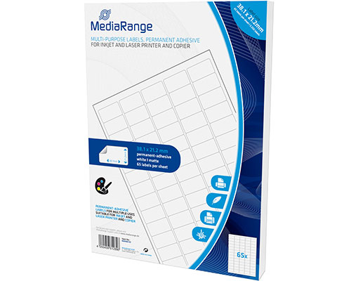3250 MediaRange Etiketten, stark haftend, 38,1 x 21,2 mm, weiß, abgerundete Ecken