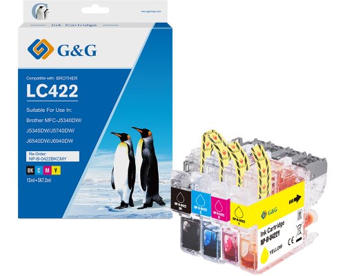Kompatibel mit 4 Brother 422 Druckerpatronen LC422VAL jetzt kaufen schwarz (550 Seiten), cyan, magenta, gelb (550 Seiten) - Marke: G&G