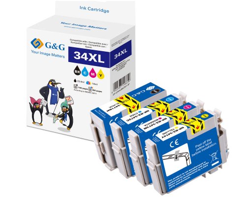 Kompatibel mit Epson 34XL/ T3476 Druckerpatronen 4er-Multipack: Je 1x Schwarz, Cyan, Magenta, Gelb jetzt kaufen - Marke: G&G