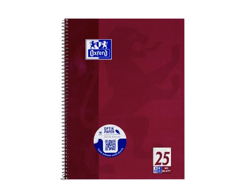 OXFORD Collegeblock, A4, 80 Blatt, 90 g/m² OPTIK PAPER® liniert mit breitem, weißem Rand rechts (Lineatur 25)
