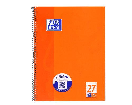OXFORD Collegeblock, A4, 80 Blatt, 90 g/m² OPTIK PAPER® liniert mit Rändern rechts und links (Lineatur 27)