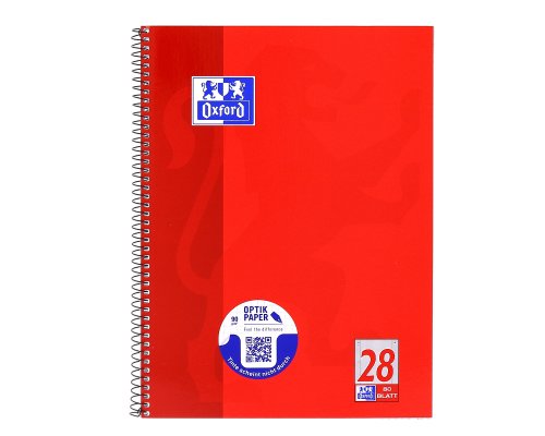 OXFORD Collegeblock, A4, 80 Blatt, 90 g/m² OPTIK PAPER® kariert mit Rändern rechts und links (Lineatur 28)