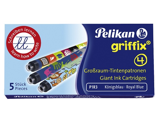 5 Füller-Tintenpatronen Großraum, königsblau für Pelikan griffix® Füller