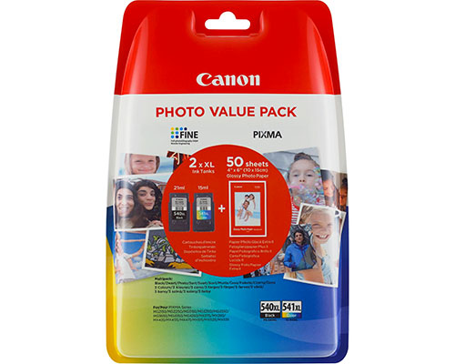 Canon PG540XL/CL541XL Photo Value Pack jetzt kaufen mit 50 Blatt 10x15 Fotopapier