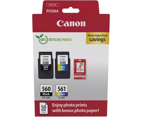 Canon PG-560/ CL-561 Original-Druckerpatronen Multipack jetzt kaufen + 50 Blatt 10x15 cm Fotopapier