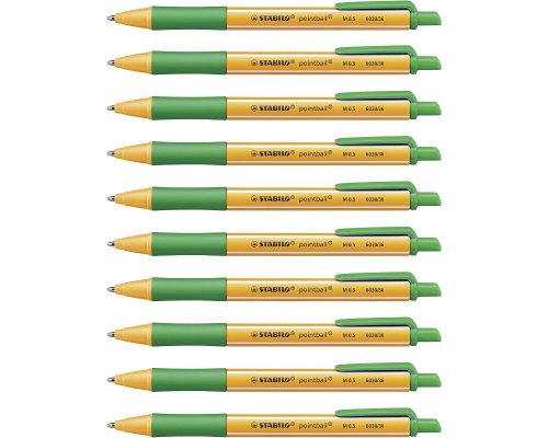 10er-Pack STABILO Druck-Kugelschreiber pointball, mit Druckmechanik, Strichstärke: M (0,5 mm), 6030/36 - Farbe: grün