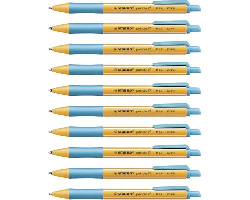 10er-Pack STABILO Druck-Kugelschreiber pointball, mit Druckmechanik, Strichstärke: M (0,5 mm), 6030/51 - Farbe: türkis