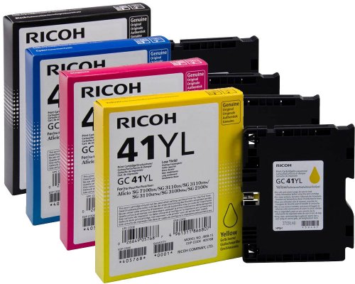 4 Original Ricoh-Geljet-Druckerpatronen GC41LK, GC41LC, GC41LM, GC41LY jetzt kaufen (600 Seiten schwarz, 600 Seiten color) Schwarz, Cyan, Magenta, Gelb
