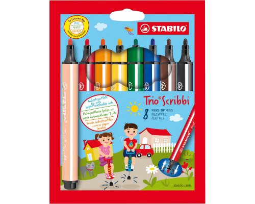 Dreikant-Filzstift STABILO Trio Scribbi, 1,5-2,0 mm, Etui mit 8 Stiften