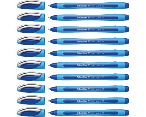 10er-Pack Schneider Kugelschreiber Slider Memo XB (mit Kappe) - Strichstärke XB - Schreibfarbe: blau