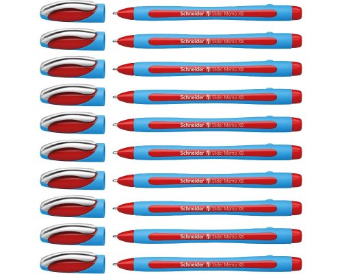 10er-Pack Schneider Kugelschreiber Slider Memo XB (mit Kappe) - Strichstärke XB - Schreibfarbe: rot