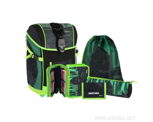 Spirit SMART-Light Schulranzen Set Panther, 5-teilig mit LED-Magnet-Schloss und höhenverstellbaren Schultergurten