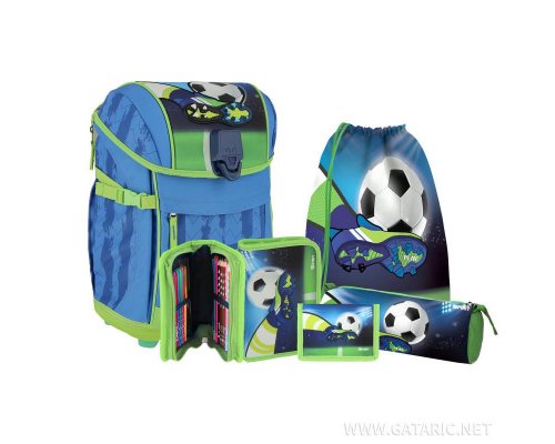 Spirit SMART-Light Schulranzen Set Fußball, 5-teilig mit LED-Magnet-Schloss und höhenverstellbaren Schultergurten