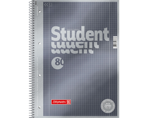 BRUNNEN Premium Collegeblock Student DIN-A4, Lineatur 28, kariert mit Rand, 80 Blätter, 90g/m², 4-fach gelocht