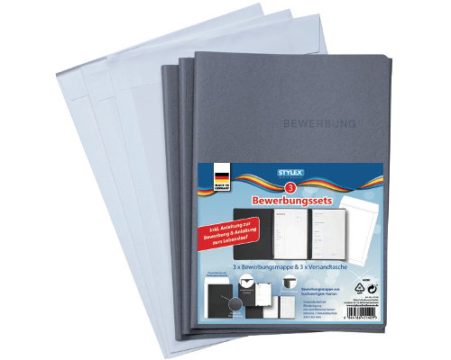 Bewerbungsset: 3 hochwertige Bewerbungsmappen, 3 Versandtaschen B4 mit Papprückwand