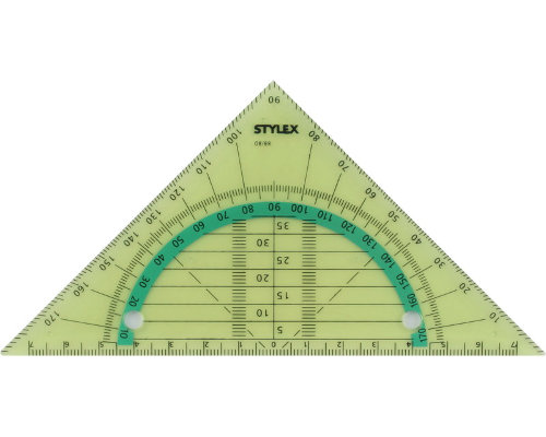 Geodreieck 16 cm, transparent, von Stylex. Flexibel/ biegsam, verschiedene Farben, abheftbar