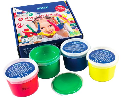 Stylex Fingerfarben, 4x 100ml: rot, blau, Gelb, grün