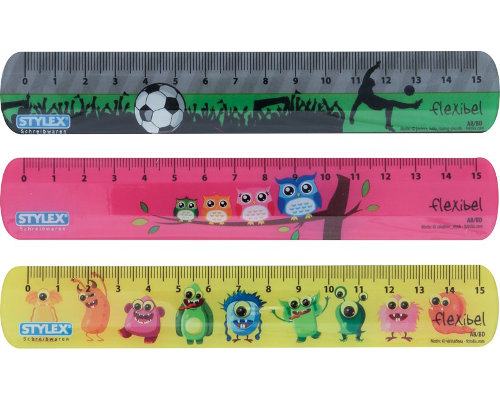 Lineal 15 cm, transparent, von Stylex. Flexibel/ biegsam, verschiedene Farben mit Motiv