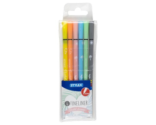 Stylex Fineliner, 6 Stück, pastell, farbig sortiert im Etui