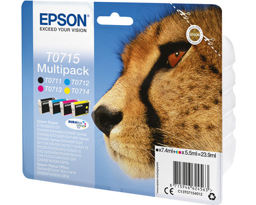 Epson Original Gepard Tinte T0715 Multipack: schwarz, cyan, magenta, gelb [modell]