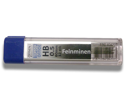 12 Feinminen für Druckbleistifte 0,5 mm breit, 60 mm lang