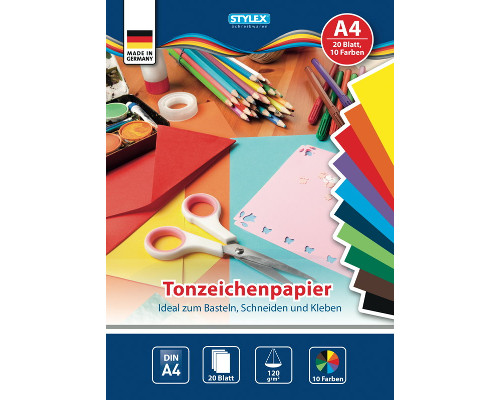 Stylex Tonpapier A4, 20 Blatt, 10 Farben, 120g/qm