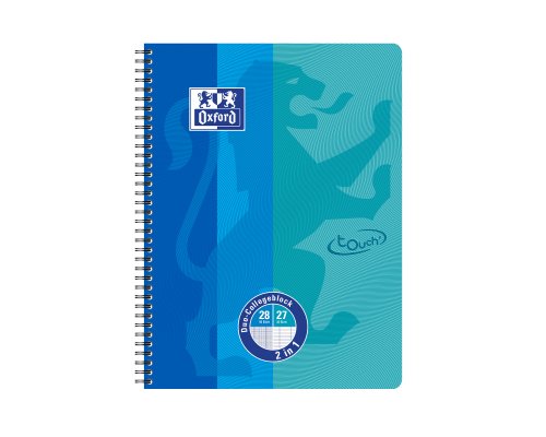 OXFORD Premium TOUCH Collegeblock A4+ DUO: Liniert + Kariert, 90 g/m² OPTIK PAPER®, 80 Blatt, Doppelspirale