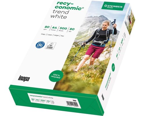 Recyclingpapier inapa recyconomic® Trend-White A4 - Blauer Engel - A4 80g 85er-Weiße 500 Blatt (ehemals Steinbei No. 2)