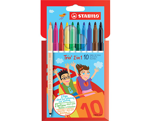 Filzstift und Fineliner in einem STABILO® Trio® 2 in 1, Etui mit 10 Stiften