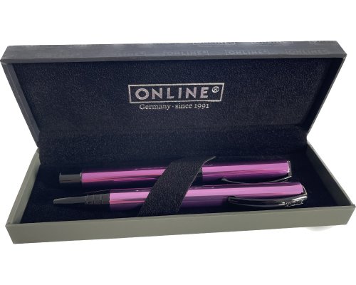 ONLINE Schreibset: Design-Füllhalter Vision Magic + Drehkugelschreiber Vision Magic (Mine M) aus purem Aluminium in hochwertiger Geschenkbox - Farbe: pink